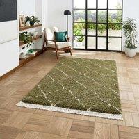 Think Rugs Boho Green Rectangle 200 x 290cm Polypropylene Berber 5413, Green