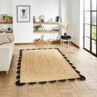 Think Rugs Savannah Jute Black Rectangle 120 x 170cm Jute Natural Scallop, Brown