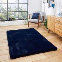 Think Rugs Super Teddy Navy Rectangle 120 x 170cm Polyester Plain Shaggy, Blue