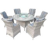 Oseasons Knightsbridge Xl Rattan 6 Seat Firepit Dining Set In Dove Grey, Grey