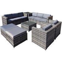 Oseasons Malta Rattan 10 Seat U-shape Set In Grey Walnut With 2 Footstools, Brown