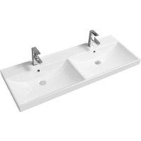 Limoge 5409 Ceramic 120.5Cm Thick-edge Double Inset Basin With Scooped Full Bowl, White