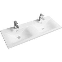Limoge 5089 Ceramic 121Cm Thin-edge Double Inset Basin With Dipped Bowl, White