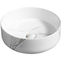 Limoge 7844 Ceramic Vert Round Countertop Basin In Marble Effect, White