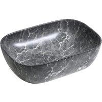 Limoge 7840 Ceramic Oblong Countertop Basin In Black Marble Effect, Blue