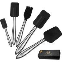 Gourmet Easy 5 Piece Silicone Spatula Set With Stainless Steel Handle - Black, Black