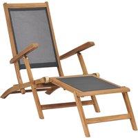 vidaXL Deck Chair w/ Footrest Solid Teak Wood Black, Black