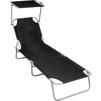 vidaXL Folding Sun Lounger w/ Canopy Black Aluminium