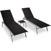vidaXL Sun Loungers 2 pcs w/ Table Steel and Textilene Black, Black