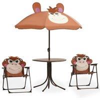 vidaXL 3 Piece Kids' Garden Bistro Set with Parasol Brown