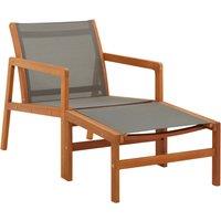 vidaXL Garden Chair with Footrest Grey Solid Eucalyptus Wood and Textilene, Grey