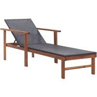 vidaXL Sun Lounger Poly Rattan and Solid Acacia Wood Black, Black