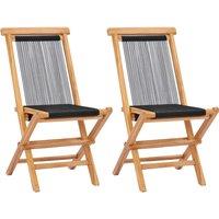 vidaXL Folding Garden Chairs 2 pcs Solid Teak Wood and Rope, Black