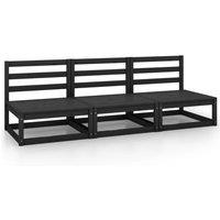 vidaXL Garden Middle Sofas 3 pcs Black Solid Wood Pine, Black