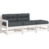 vidaXL 3 Piece Garden Lounge Set with Cushions White Solid Wood, White
