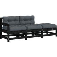 vidaXL 3 Piece Garden Lounge Set with Cushions Black Solid Wood, Black