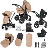 Ickle Bubba Stomp Luxe 12 Piece Travel System with i-Size Cirrus Car Seat & ISOFIX Base - Black/Desert/Black, Cream