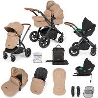 Ickle Bubba Stomp Luxe 12 Piece Travel System with i-Size Cirrus Car Seat & ISOFIX Base - Black/Desert/Tan, Cream