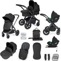 Ickle Bubba Stomp Luxe 12 Piece Travel System with i-Size Cirrus Car Seat & ISOFIX Base - Black/Midnight/Black, Black