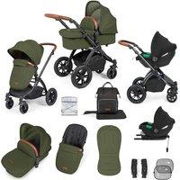 Ickle Bubba Stomp Luxe 12 Piece Travel System with i-Size Cirrus Car Seat & ISOFIX Base - Black/Woodland/Tan, Green
