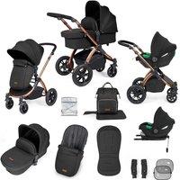 Ickle Bubba Stomp Luxe 12 Piece Travel System with i-Size Cirrus Car Seat & ISOFIX Base - Bronze/Midnight/Black, Black