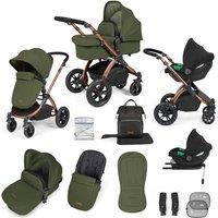Ickle Bubba Stomp Luxe 12 Piece Travel System with i-Size Cirrus Car Seat & ISOFIX Base - Bronze/Woodland/Black, Green