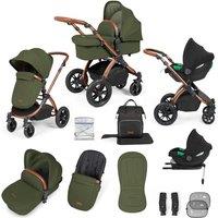 Ickle Bubba Stomp Luxe 12 Piece Travel System with i-Size Cirrus Car Seat & ISOFIX Base - Bronze/Woodland/Tan, Green