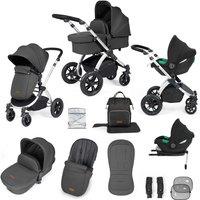 Ickle Bubba Stomp Luxe 12 Piece Travel System with i-Size Cirrus Car Seat & ISOFIX Base - Silver/Charcoal Grey/Black, Grey