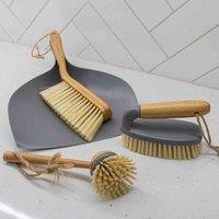 Jvl Bamboo Cleaning Essentials Dustpan Scrubbing Brush One Size, Brown