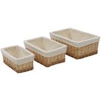 Jvl Handwoven Acacia Set Of 3 Rectangular Willow Storage Baskets With Lining Honey Finish, Brown