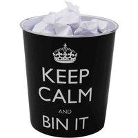 Jvl Keep Calm And Bin It Black Waste Paper Bin 25X26.5Cm Approx Set Of 2, Black