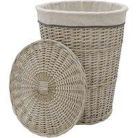 Jvl Arianna Round Tapered Willow Linen Laundry Basket Grey Wash, Grey