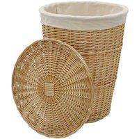 Jvl Handwoven Acacia Round Laundry Willow Basket With Lid Honey Finish, Brown