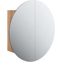 vidaXL Bathroom Cabinet with Round Mirror&LED Oak 40x40x17.5 cm, Brown
