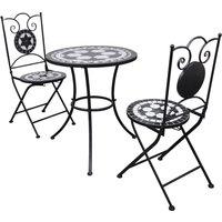 vidaXL 3 Piece Bistro Set Ceramic Tile Black and White