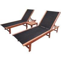 vidaXL Sun Loungers 2 pcs with Table Solid Acacia Wood and Textilene, Brown