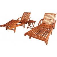 vidaXL Sun Loungers 2 pcs with Table Solid Acacia Wood, Brown