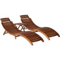 vidaXL 3 Piece Sunlounger with Tea Table Solid Acacia Wood, Brown