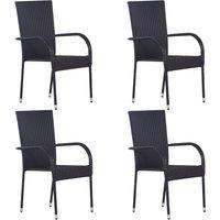 vidaXL Stackable Outdoor Chairs 4 pcs Poly Rattan Black, Black