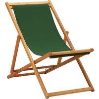 vidaXL Folding Beach Chair Eucalyptus Wood and Fabric Green, Green