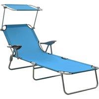 vidaXL Sun Lounger with Canopy Steel Blue