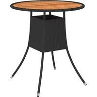vidaXL Garden Dining Table Black 70 cm Poly Rattan and Solid Acacia Wood, Black