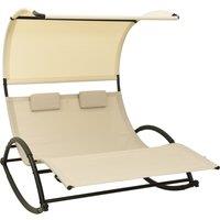 vidaXL Double Sun Lounger with Canopy Textilene Cream, Cream