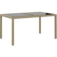 vidaXL Garden Table 150x90x75 cm Tempered Glass and Poly Rattan Beige, Cream