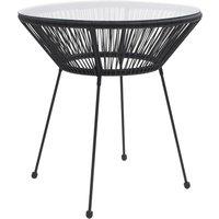 vidaXL Garden Dining Table Black 70x74 cm Rattan and Glass, Black