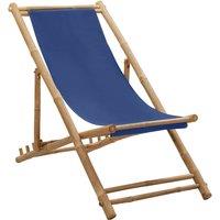 vidaXL Deck Chair Bamboo and Canvas Navy Blue, Blue