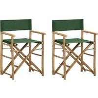 vidaXL Folding Director's Chairs 2 pcs Green Bamboo and Fabric, Green