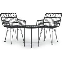 vidaXL 3 Piece Garden Dining Set Black Poly Rattan, Black