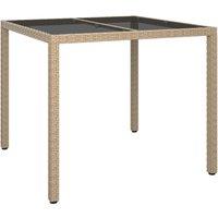 vidaXL Garden Table 90x90x75 cm Tempered Glass and Poly Rattan Beige, Cream