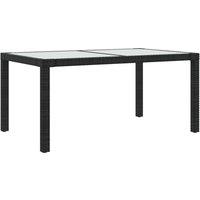vidaXL Garden Table 150x90x75 cm Tempered Glass and Poly Rattan Black, Black